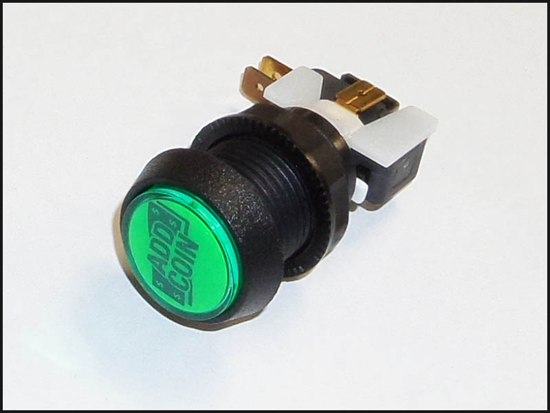 Lighted Green Push Button - COIN IN - Click Image to Close